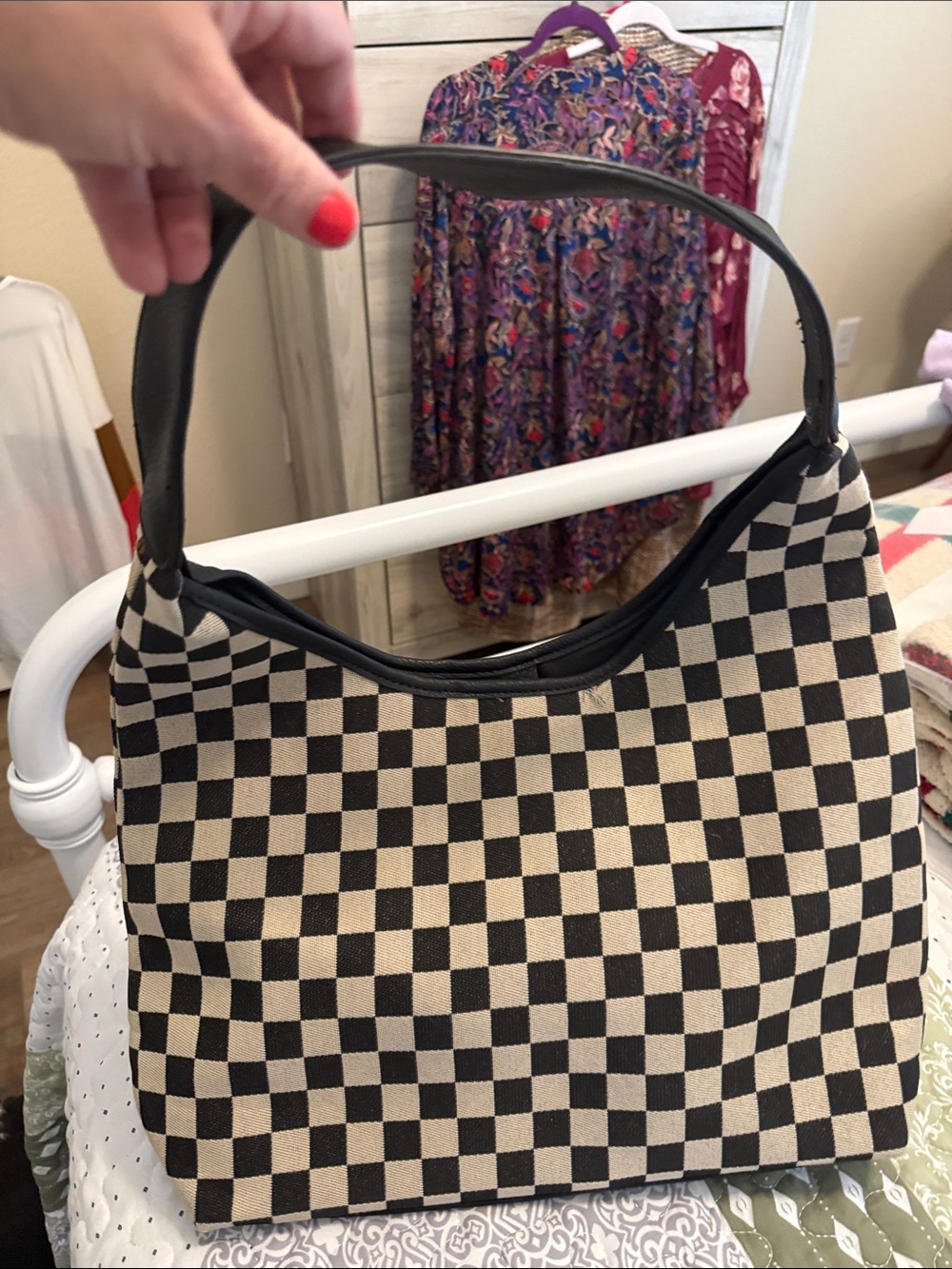 Checkerboard Shoulder Bag in Black and Cream